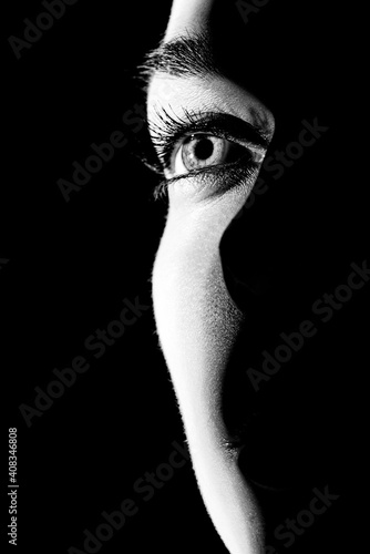 black and white portrait of a beautiful woman with sexy eye
