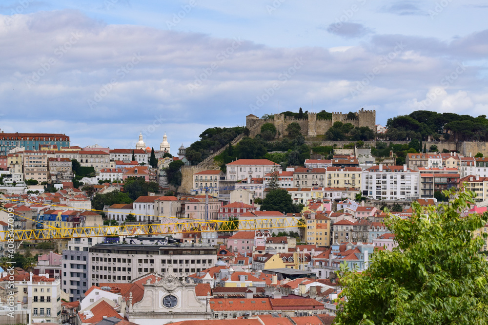 Beautiful view of St. George's Castle and skyline of the Lisbon city, Portugal