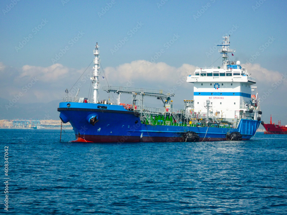 cargo ship at anchor