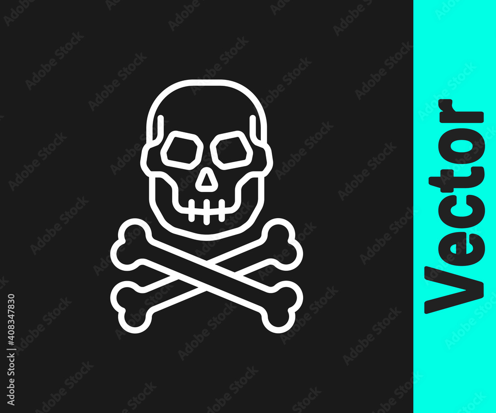 White line Skull on crossbones icon isolated on black background. Happy Halloween party. Vector. White line Skull on crossbones icon isolated on black background. Happy Halloween party. Vector.