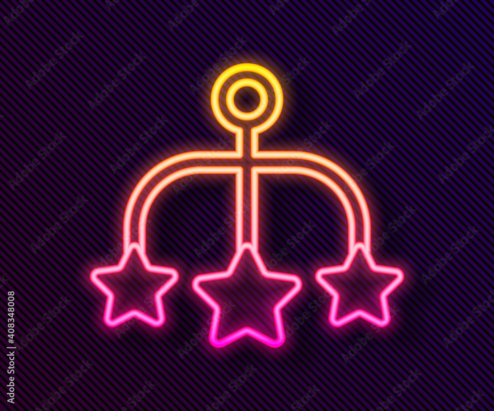 Glowing neon line Baby crib hanging toys icon isolated on black background. Baby bed carousel. Vector. Glowing neon line Baby crib hanging toys icon isolated on black background. Baby bed carousel. Vector.