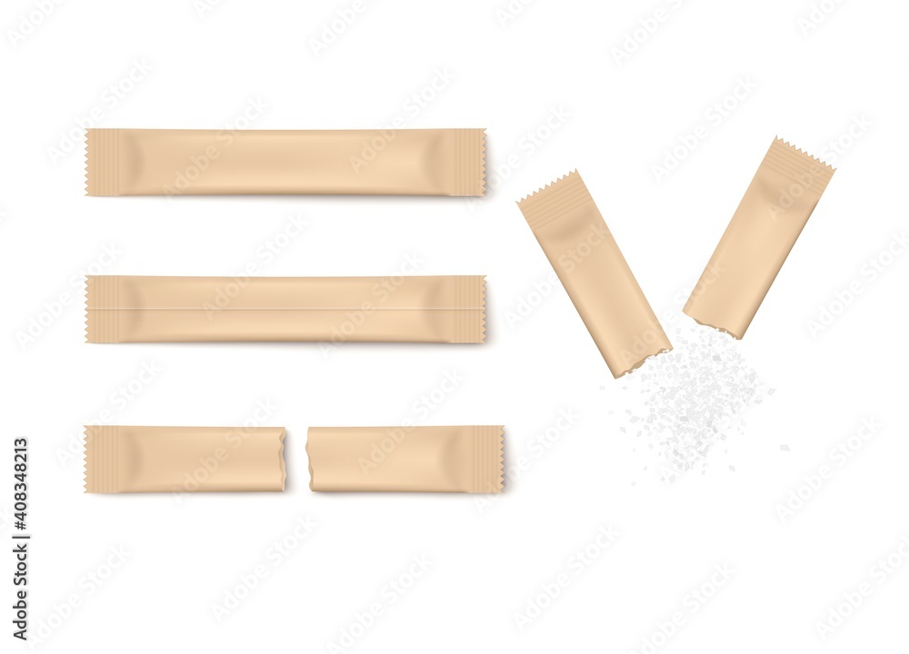 Templates of open and whole stick packs, realistic vector illustration isolated. Templates of open and whole stick packs, realistic vector illustration isolated.