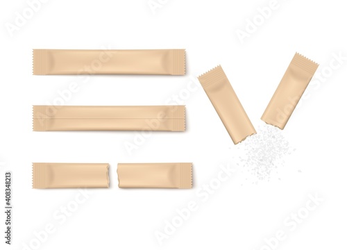 Templates of open and whole stick packs, realistic vector illustration isolated.
