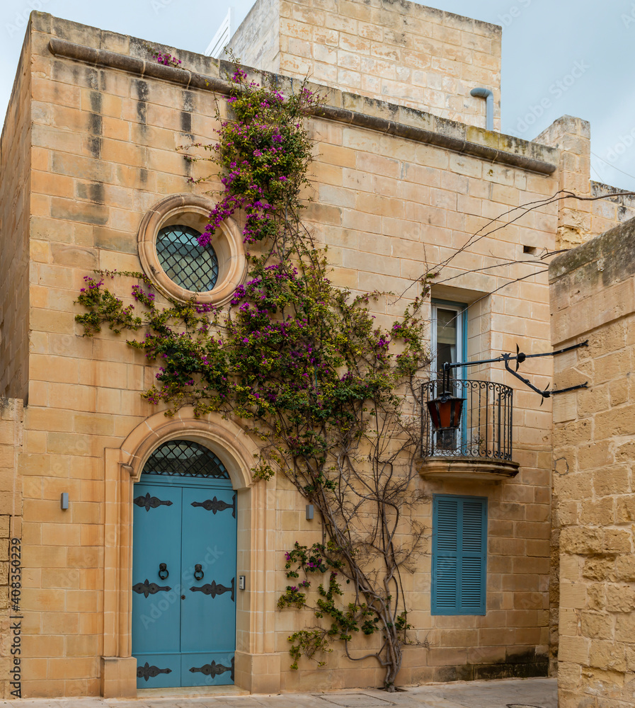 Typical house in Mdina, in the center of the island of Malta