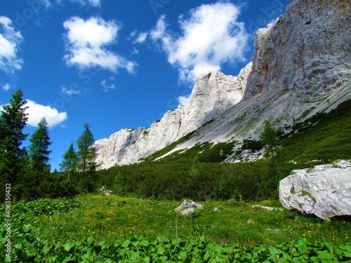 Alpine landscape in Triglav lakes valley and Julian alps in Gorenjska, Slovenia
