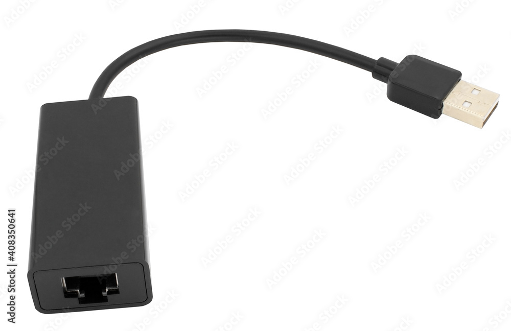 Usb to ethernet connector adapter isolated over the white Usb to ethernet connector adapter isolated over the white