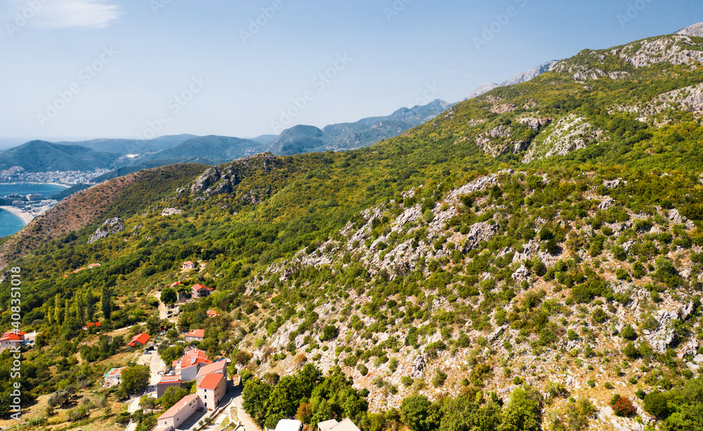 Mount Chelobrdo. Shooting from a height. Aerial photography. Przhno. Budva. Montenegro