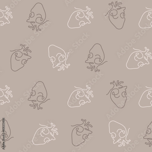 Fototapeta Naklejka Na Ścianę i Meble -  Vector One Line Heart Lineart in Taupe Shades seamless pattern background. Perfect for fabric, wallpaper and scrapbooking projects.