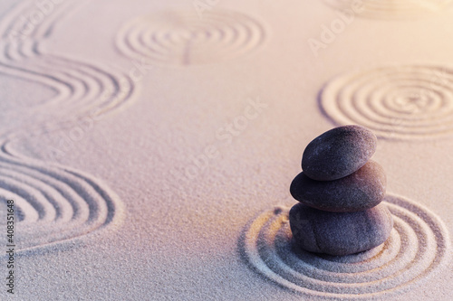 Photography Meditation zen garden with stones on sand