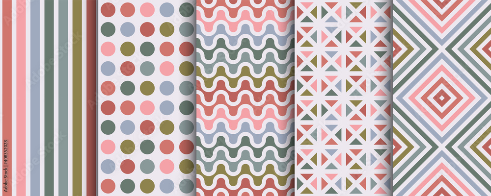 Collection of seamless colorful geometric patterns. Endless fashion textures. Vibrant tileable backgrounds Collection of seamless colorful geometric patterns. Endless fashion textures. Vibrant tileable backgrounds