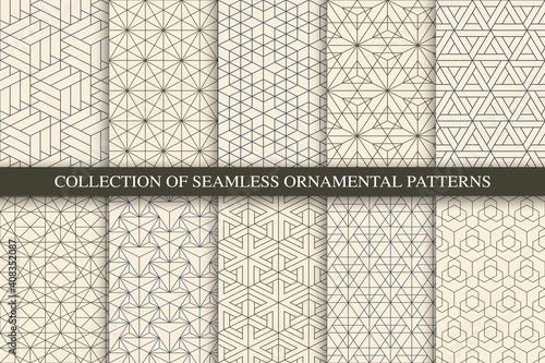 Wallpaper Mural Collection of vector seamless geometric ornamental patterns. Trendy beige oriental backgrounds. Tile mosaic design Torontodigital.ca