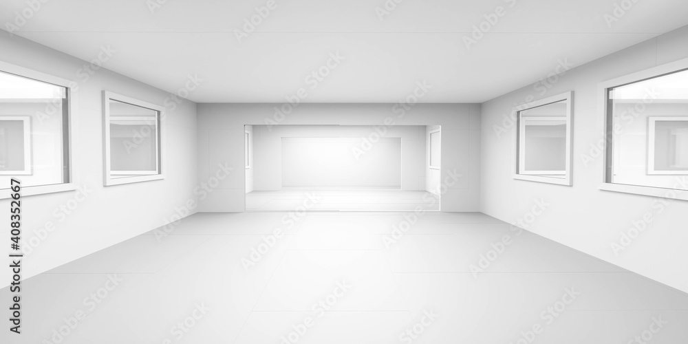 Fototapeta premium modern science lab factory environment with windows 3d render illustration