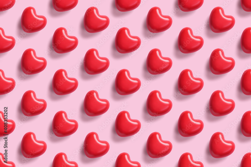 Valentine's Day background. Seamless pattern with red hear on pink background. Love concept. Valentine's Day background. Seamless pattern with red hear on pink background. Love concept.