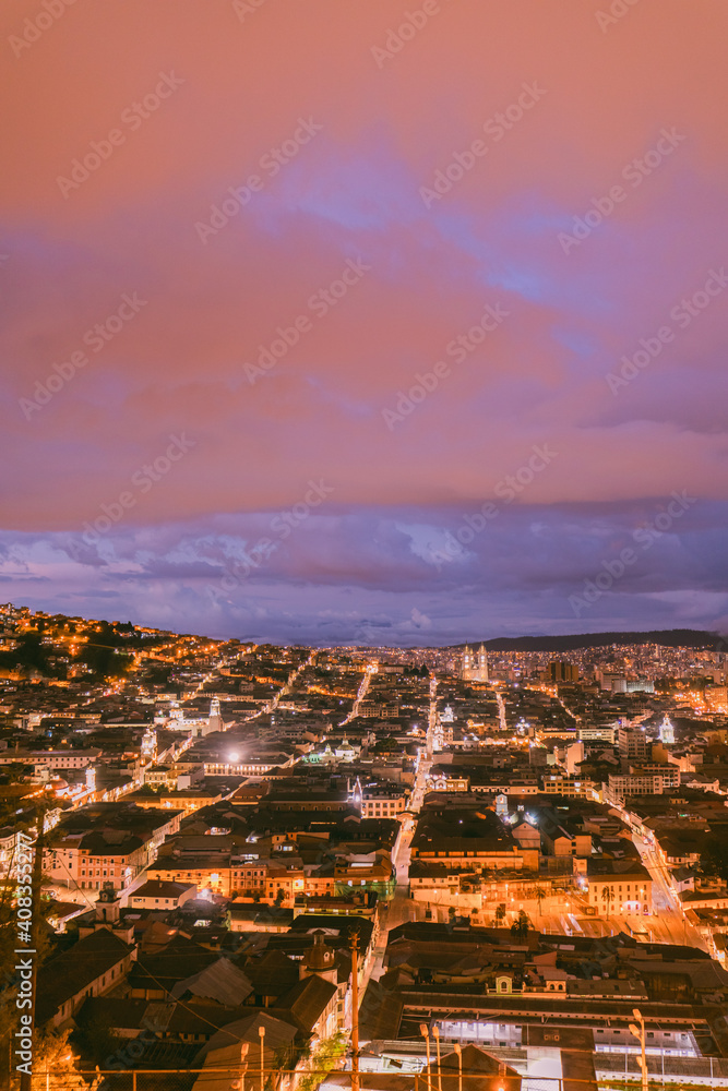 Sunset over the city of Quito, Ecuador