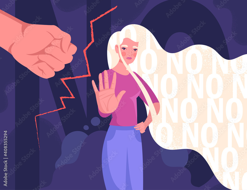 Female abuse abstract concept. Strong woman confronts domestic violence and  violent treatment of women. Stop violence against women. A big fist  threatens a girl. Flat cartoon vector illustration Stock-Vektorgrafik |  Adobe Stock