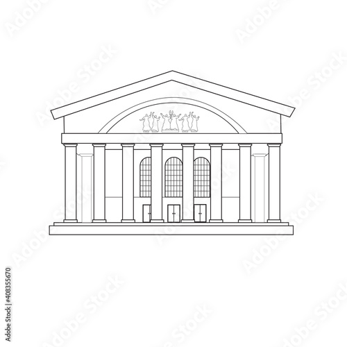 The building of the musical theater in my city. Linear sketch of a solemn cultural architectural structure.