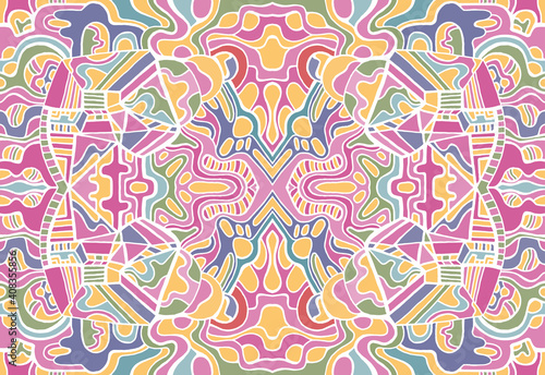 Fantastic abstract cyberpunk psychedelic background. Colorful surreal maze of ornaments.