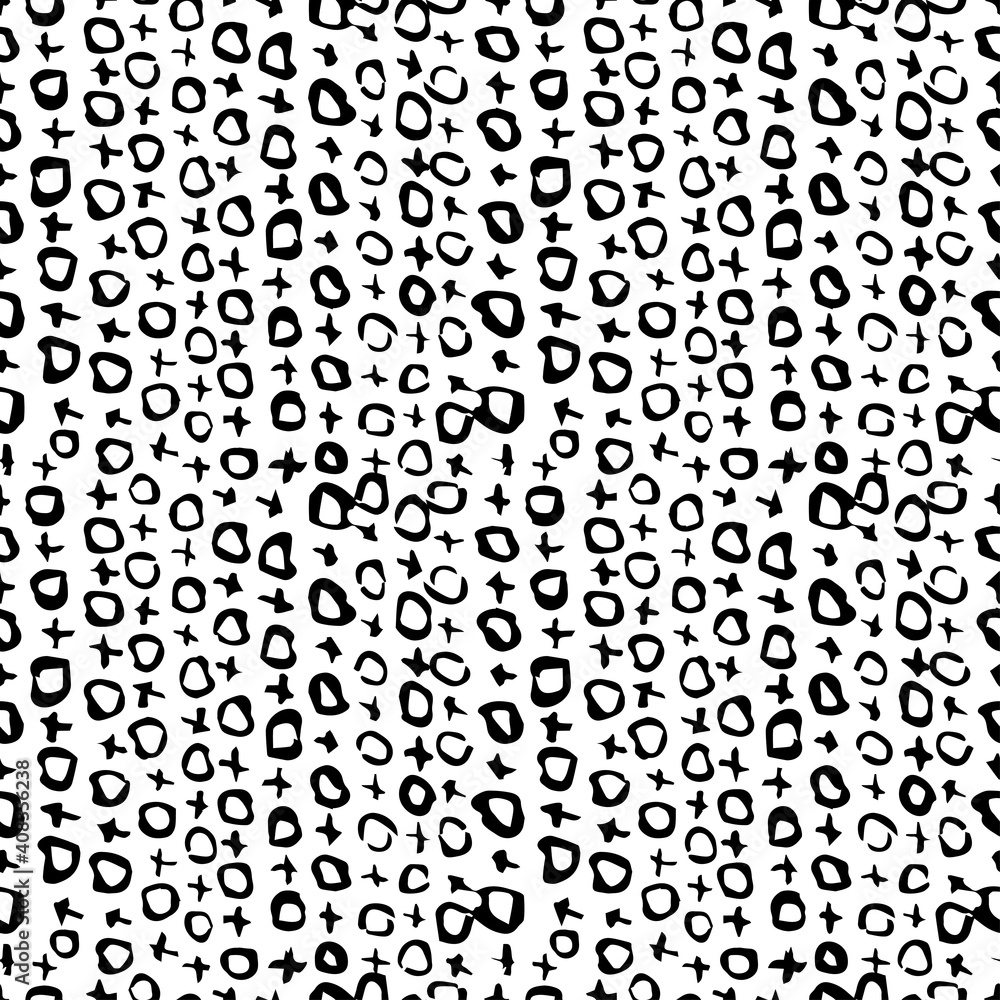 Seamless pattern with black noughts and crosses on a white background.