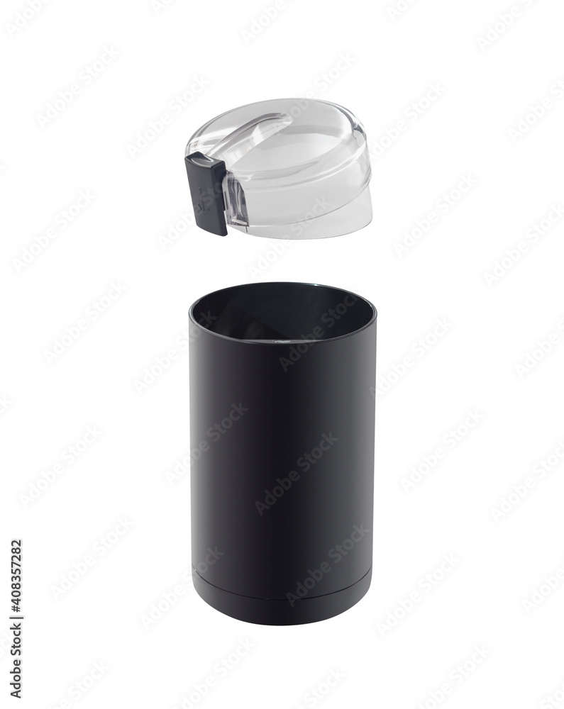 Black electric coffee grinder with cap isolated on white Black electric coffee grinder with cap isolated on white