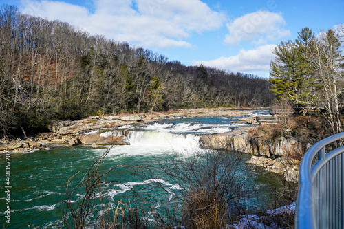 Youghiogheny River as it flows through the beautiful landscape of the Ohiopyle State Park in Pennsylvania.