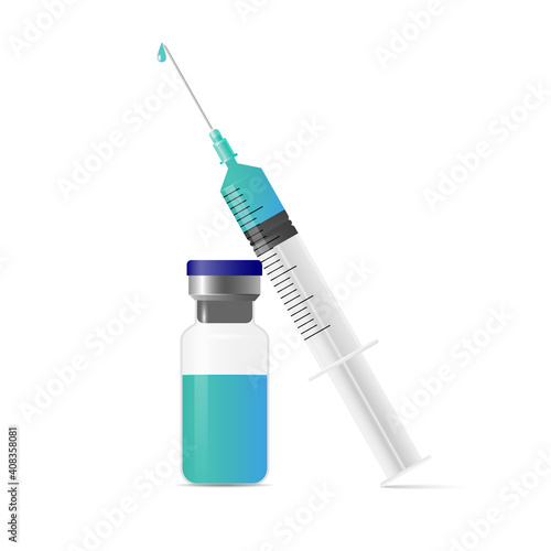 Ampoule with a vaccine and a medical syringe. Isolated over white background. Vector elements.