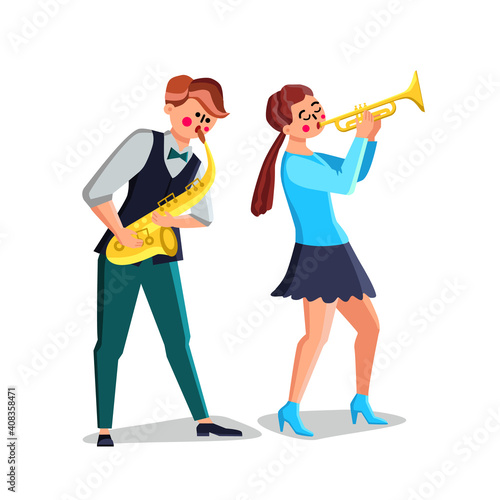 Musicians Playing on Saxophone And Trumpet Vector