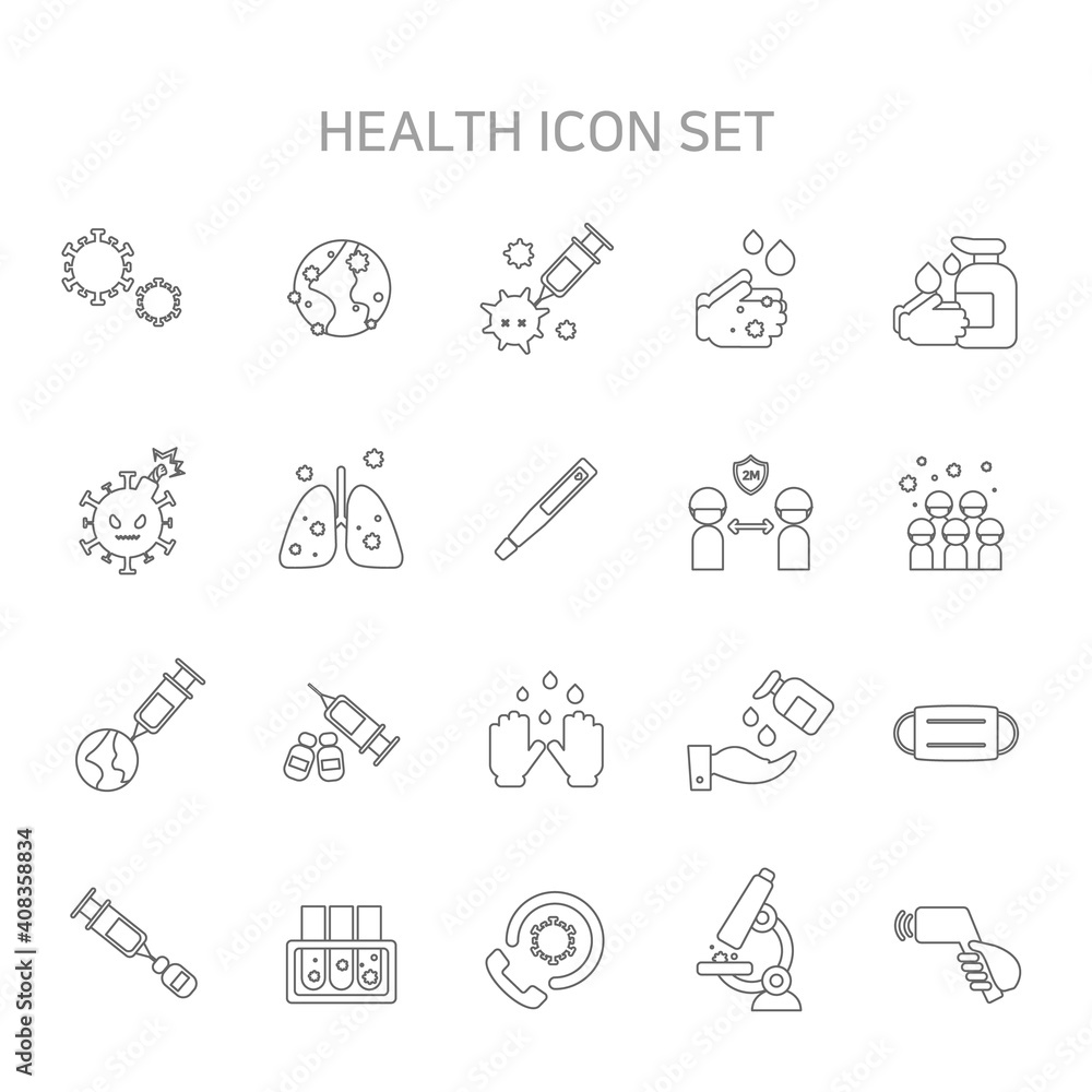 Line icons for viruses, vaccines, and quarantines similar to Covid-19.
Line icons for viruses, vaccines, and quarantines similar to Covid-19.