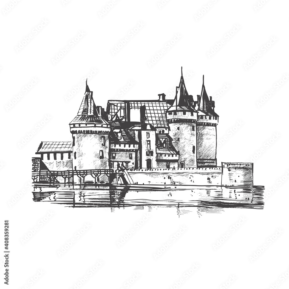 Obraz premium Medieval castle. Vector drawing, sketch