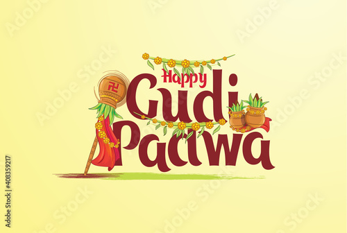 vector festive illustration. Hindu New Year celebration for Marathas and Konkani Gudi Padwa. design graphics for posters, posters, flyers, offers, booklets, cards. another name Ugadi or Yugadi