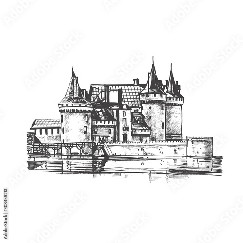 Medieval castle. Vector drawing, sketch