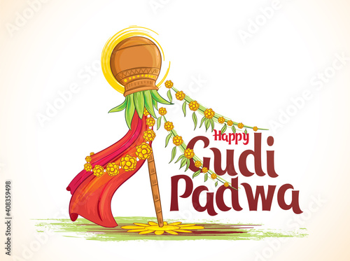 vector festive illustration. Hindu New Year celebration for Marathas and Konkani Gudi Padwa. design graphics for posters, posters, flyers, offers, booklets, cards. another name Ugadi or Yugadi