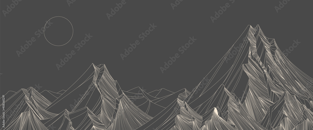 landscape wallpaper design with set sail champangne mountain line arts, luxury background design for cover, invitation background, packaging design, fabric, and print. Vector illustration.