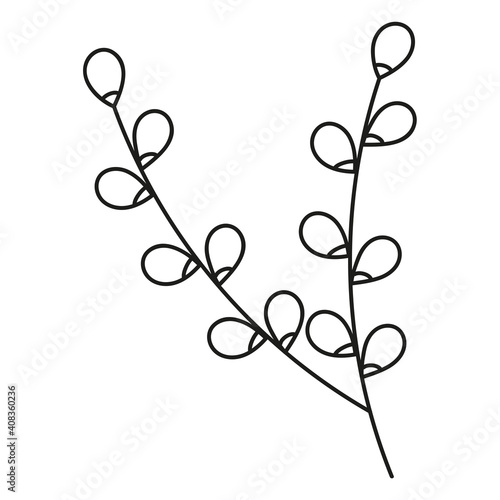 pussy willow branch in doodle style easter symbol