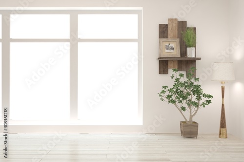 White empty room. Scandinavian interior design. 3D illustration