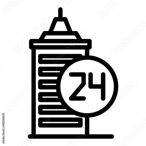 24 hour agent building icon. Outline 24 hour agent building vector icon for web design isolated on white background