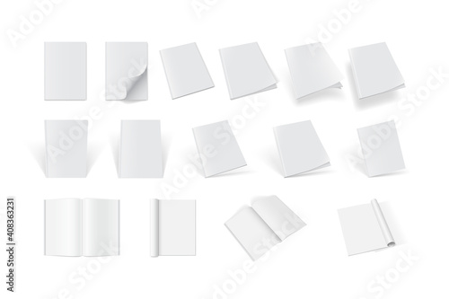 set of magazine covers from different sides on a white background vector mock up