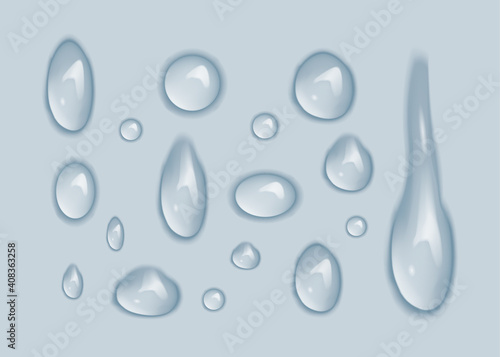 transparent water drops isolated on blue background vector