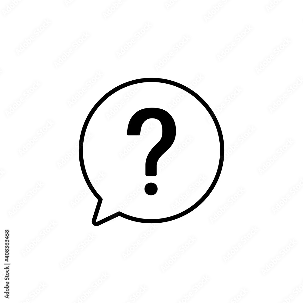 Question mark in line speech bubble. Help sign. Support linear concept. Message bubble symbol. Vector isolated on white. Question mark in line speech bubble. Help sign. Support linear concept. Message bubble symbol. Vector isolated on white.
