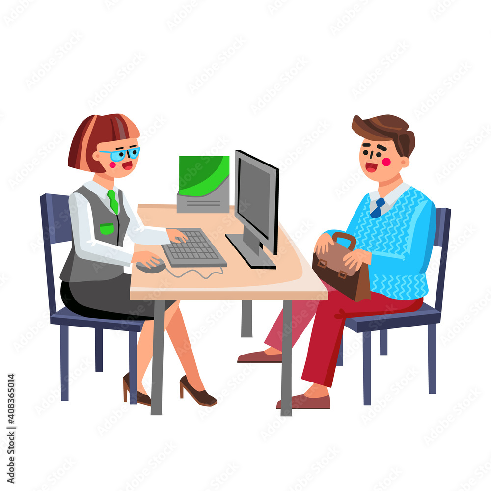 Banking Question Manager Consulting Visitor Vector Illustration Banking Question Manager Consulting Visitor Vector Illustration