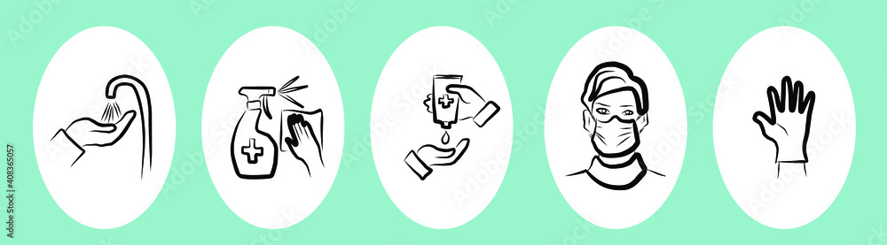 Infographics for a safe distance. The social distance. 1.5 meters. The second wave COVID-19: Social Distancing. Self-isolation at home. Masks, gloves, antiseptics, soap. Hygiene.