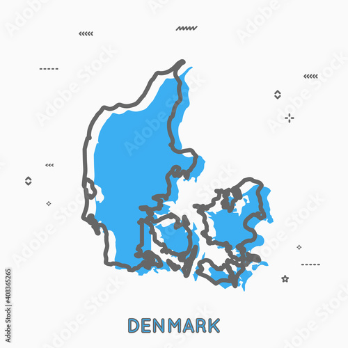 Denmark map in thin line style. Denmark infographic map icon with small thin line geometric figures. Vector illustration Denmark map linear modern concept