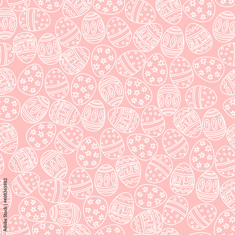 Easter seamless pattern with Easter eggs as lace on a pastel cream beige background. Vector flat design illustration in doodle style for invitations, prints, wrapping paper, etc. For Happy Easter. Easter seamless pattern with Easter eggs as lace on a pastel cream beige background. Vector flat design illustration in doodle style for invitations, prints, wrapping paper, etc. For Happy Easter.