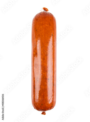 Sausage, dry sausage in a piece isolated on white. VView from another angle in the portfolio.