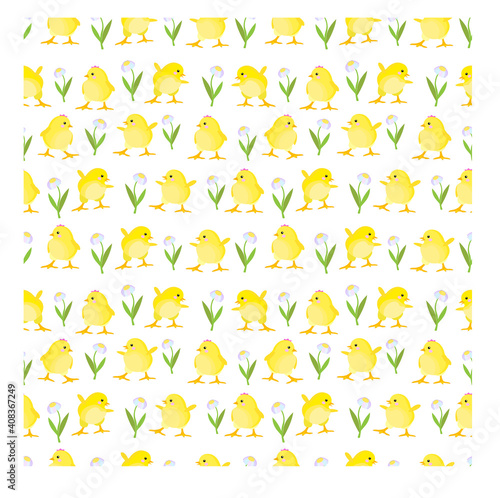 seamless pattern with cute chiken and flowers. stock vector illustration isolated on white background. children's pattern. 
