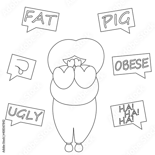 A fat women listens to insults and cries in white and black