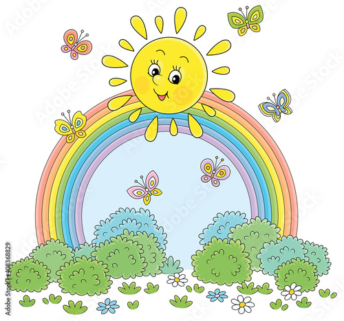 Friendly smiling sun with a...