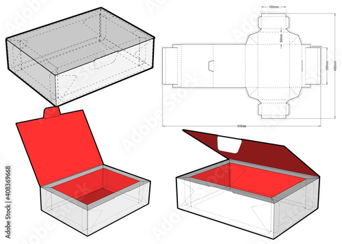 Chocolate box (Internal measurement 15x10x5 cm) and Die-cut Pattern. Ease of assembly, no need for glue. The .eps file is full scale and fully functional. Prepared for real cardboard production.