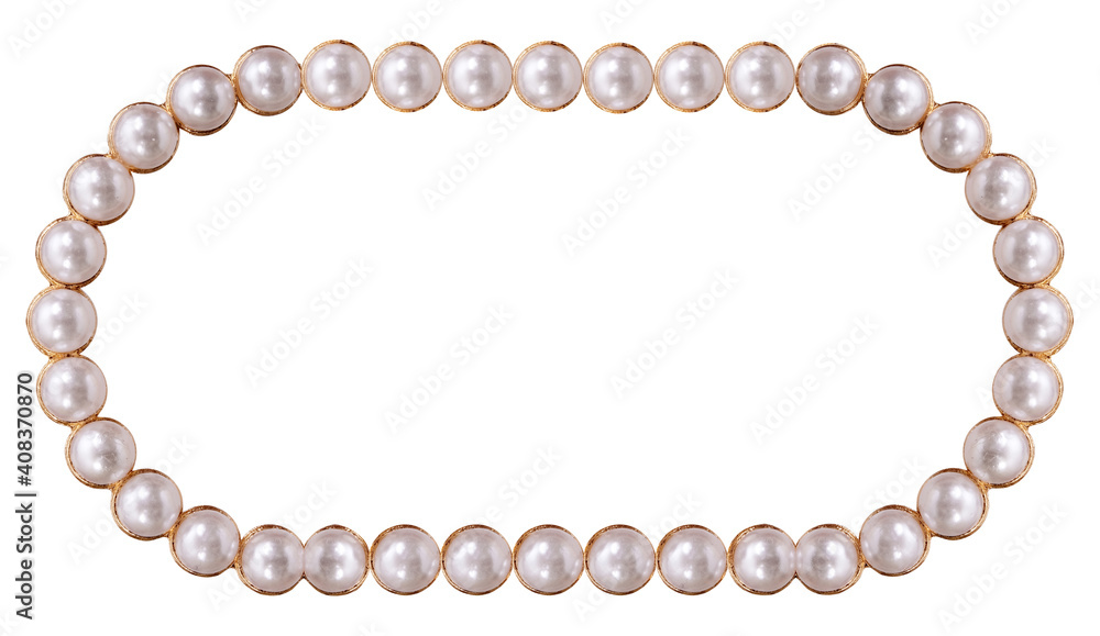 Fototapeta premium Golden frame with pearls for paintings, mirrors or photo isolated on white background. Design element with clipping path
