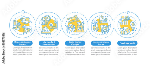 Disproportionate impact vector infographic template. Environment responsibility presentation design elements. Data visualization with 4 steps. Process timeline chart. Workflow layout with linear icons