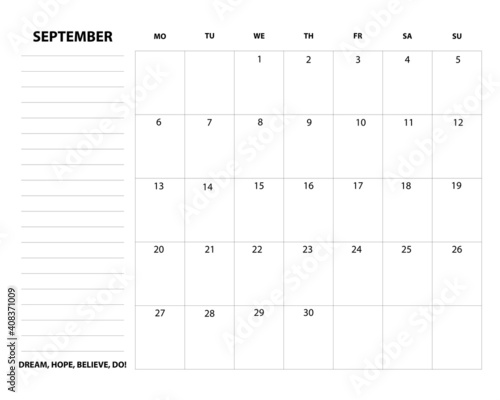 Wallpaper Mural Simple calendar 2021 grid for September with To Do List and motivation phrase. Torontodigital.ca
